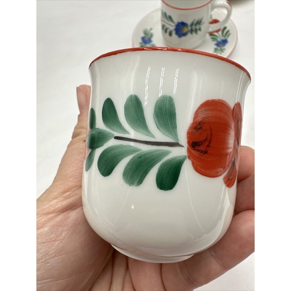 Set Of 5 Rare Kalocsa Espresso Demitasse Cups And Saucers Folklor K.F.T. Hungary - Picture 7 of 9